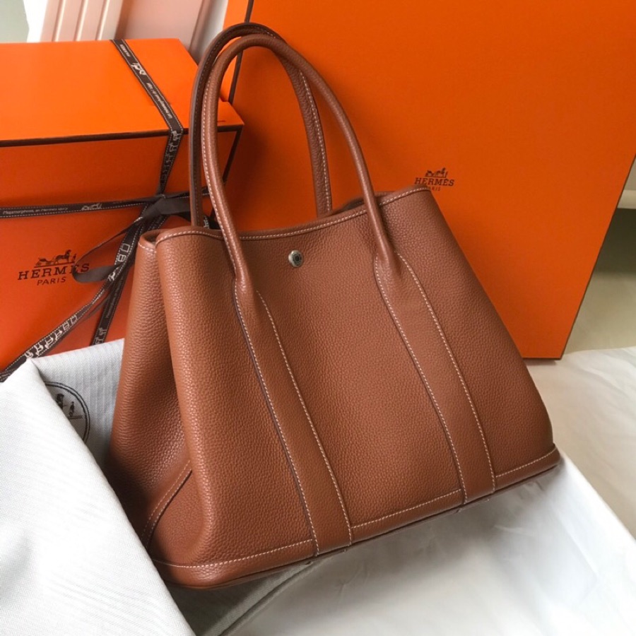 Hermes Garden Party 36cm Tote Handbag In Brown Clemence Leather